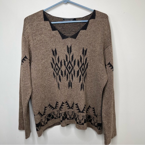 Peruvian Connection Sweater Women’s Large Brown V-Neck Tribal Aztec Cotton - Picture 1 of 11